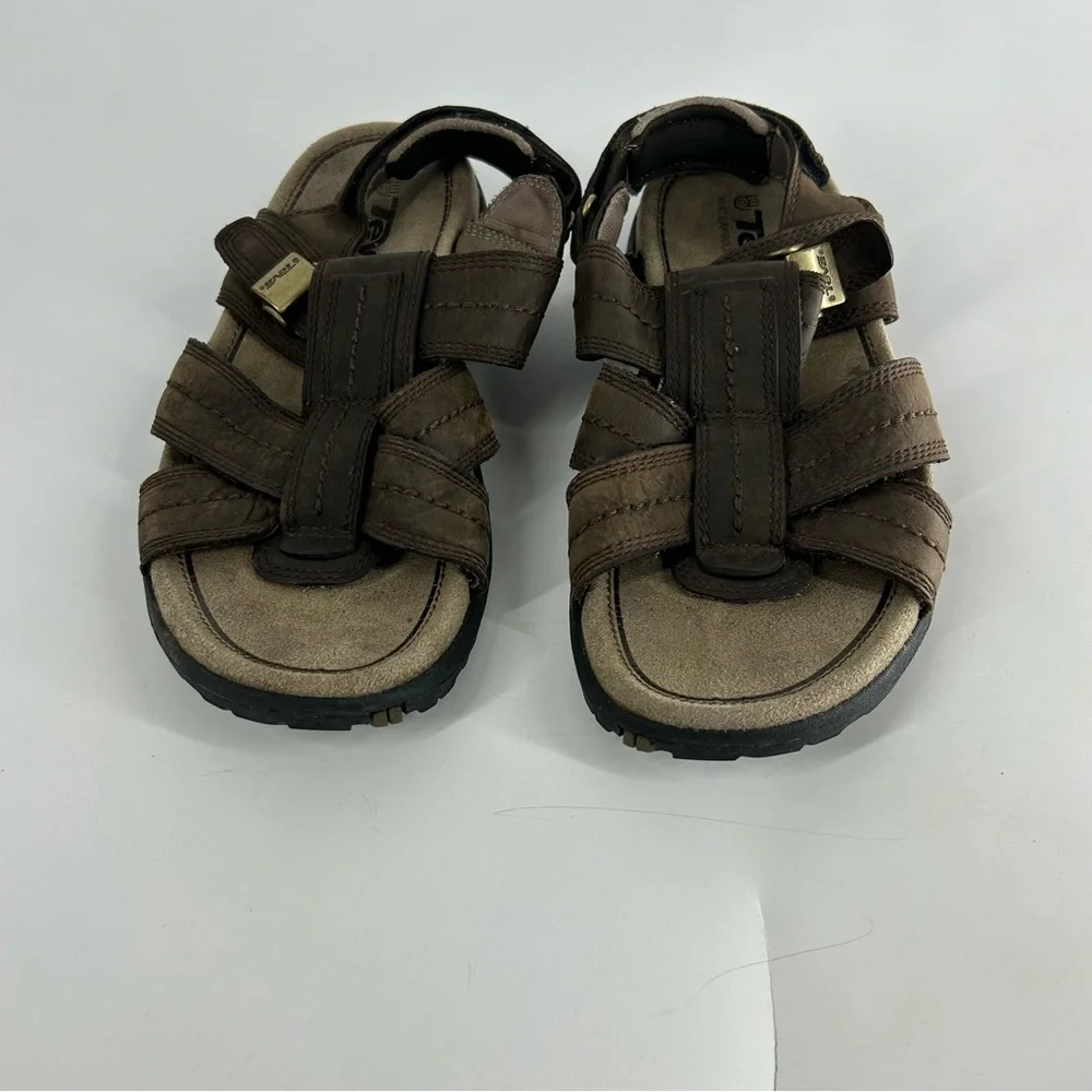 Teva Shoes Men 9 Brown Waterproof Leather Sandlas Fisherman Mule Slip On Comfort